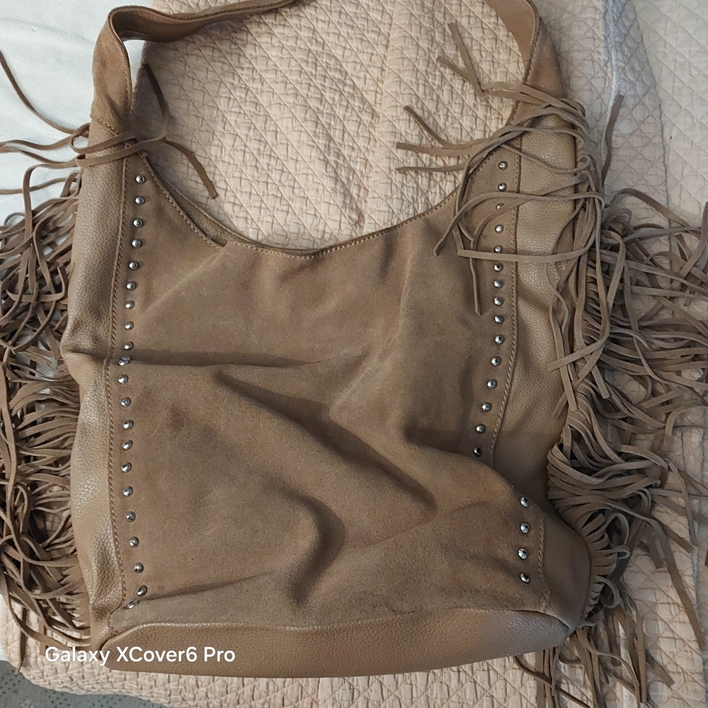 Sam Edelman Tan Suede Hobo Bag with Fringe